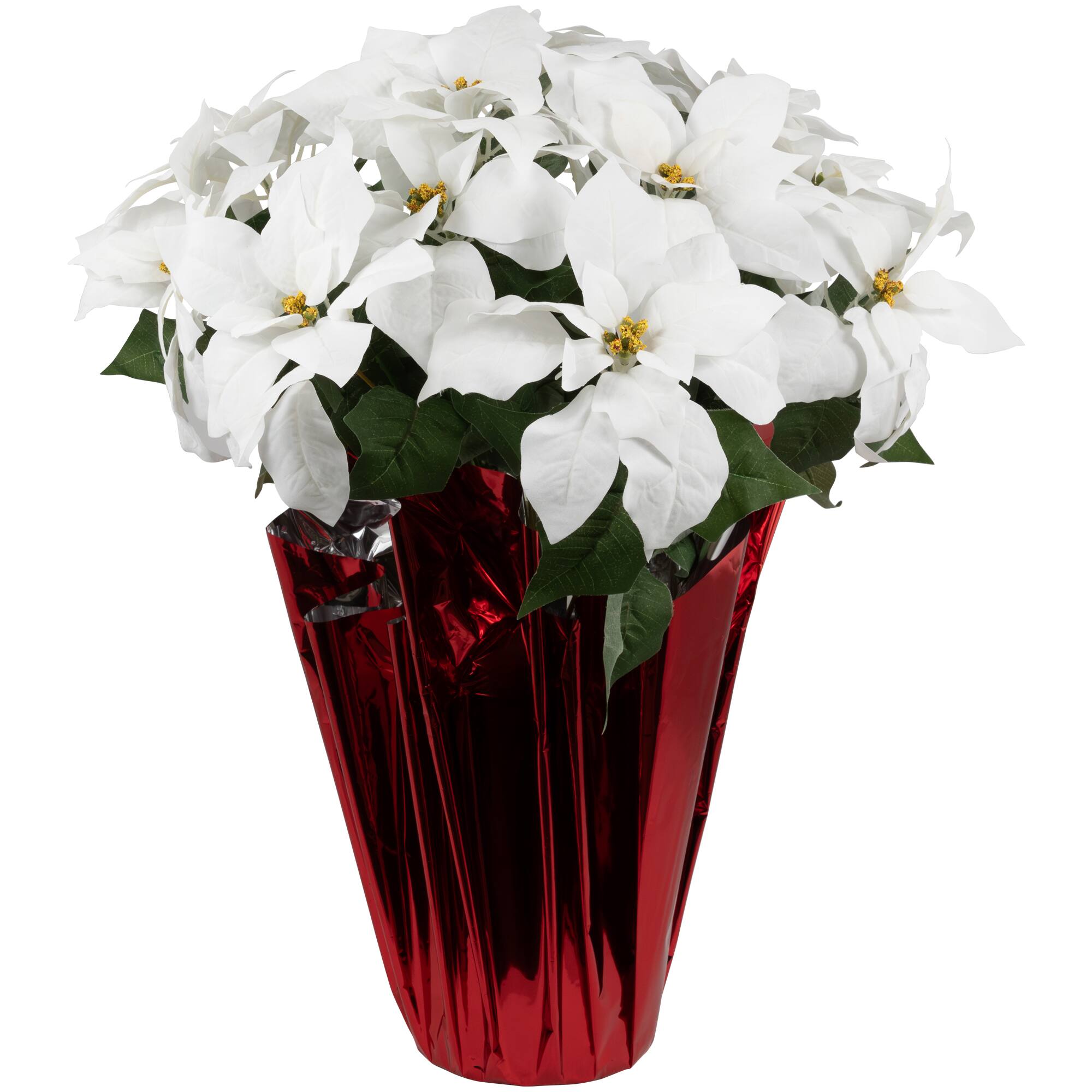 26" White Artificial Christmas Poinsettia in Wrapped Base